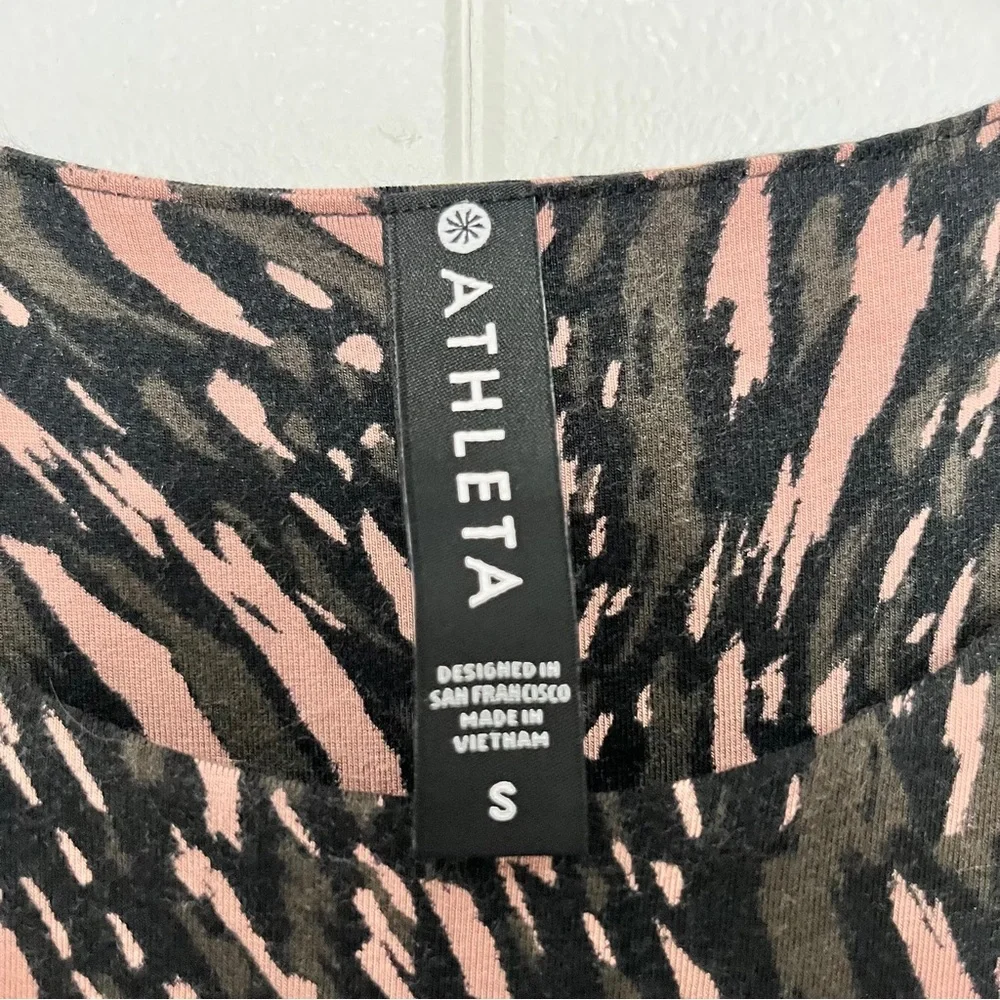 Athleta Santorini Printed Black Green Tan Sleeveless Dress Jersey Knit Soft S